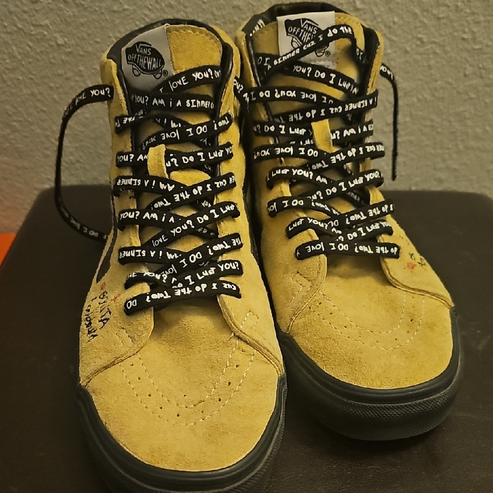 Vans Bonita Applebum Yellow Suede High-Tops with Black Text Laces